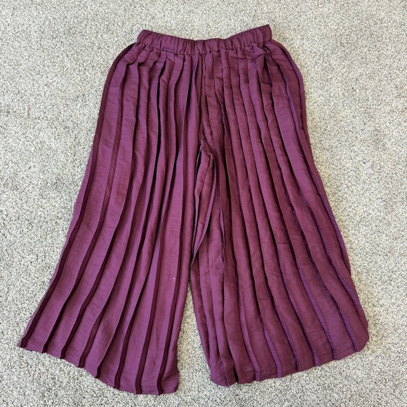 Feather Bone By Anthropologie Pleated Wide Leg Cropped Pants Plum Women’s XS - Picture 12 of 12